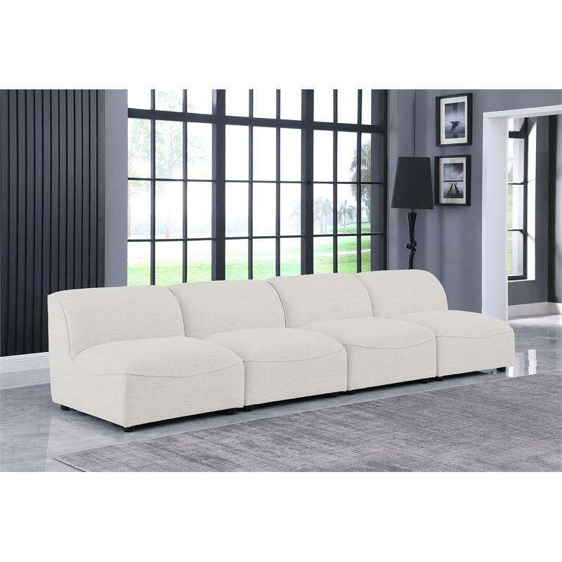 Meridian Furniture Miramar Cream Durable Linen Textured Modular Sofa