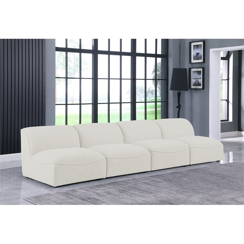 Meridian Furniture Miramar Cream Durable Linen Textured Modular Sofa