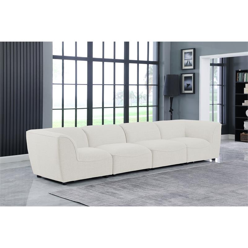 Meridian Furniture Miramar Cream Durable Linen Textured Modular Sofa