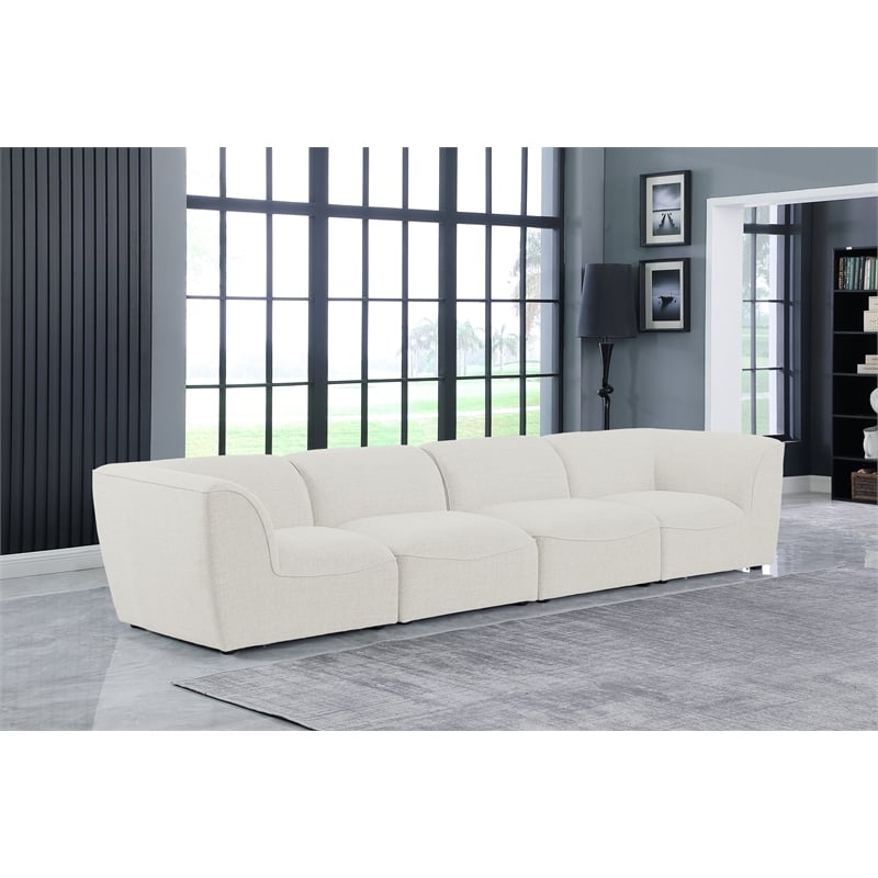 Meridian Furniture Miramar Cream Durable Linen Textured Modular Sofa