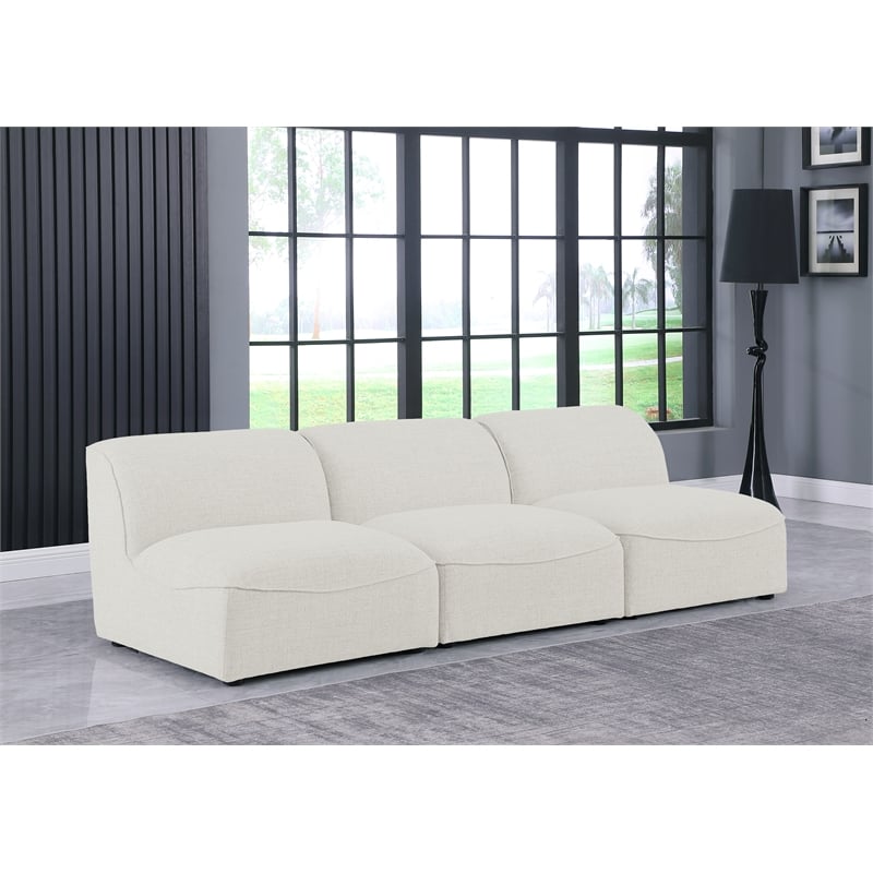 Meridian Furniture Miramar Cream Durable Linen Textured Modular Sofa