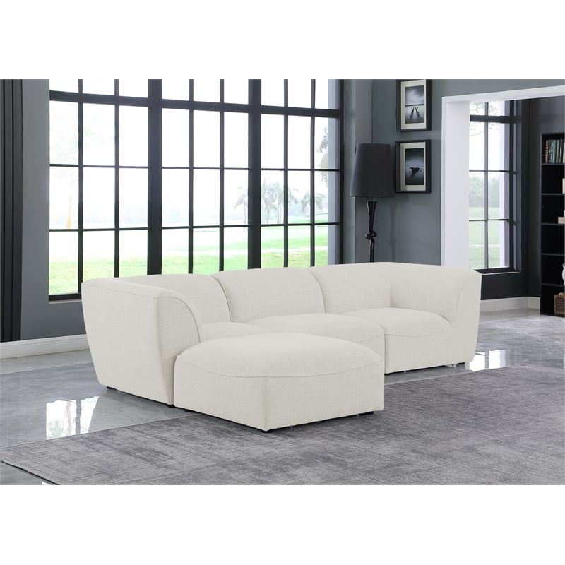 Meridian Furniture Miramar Cream Durable Linen Textured Modular Sectional