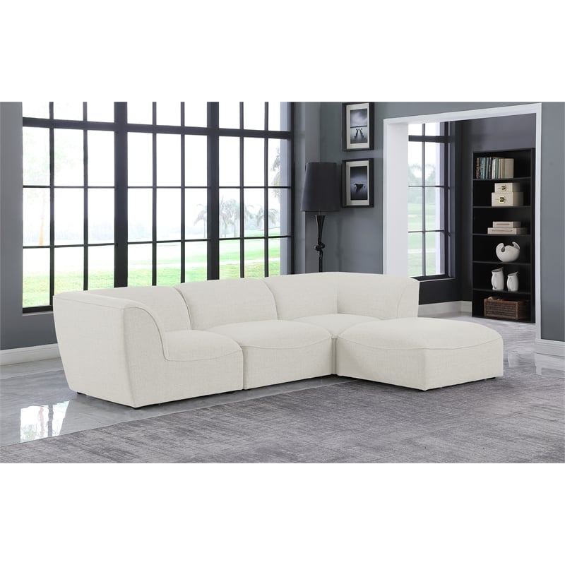 Meridian Furniture Miramar Cream Durable Linen Textured Modular Sectional