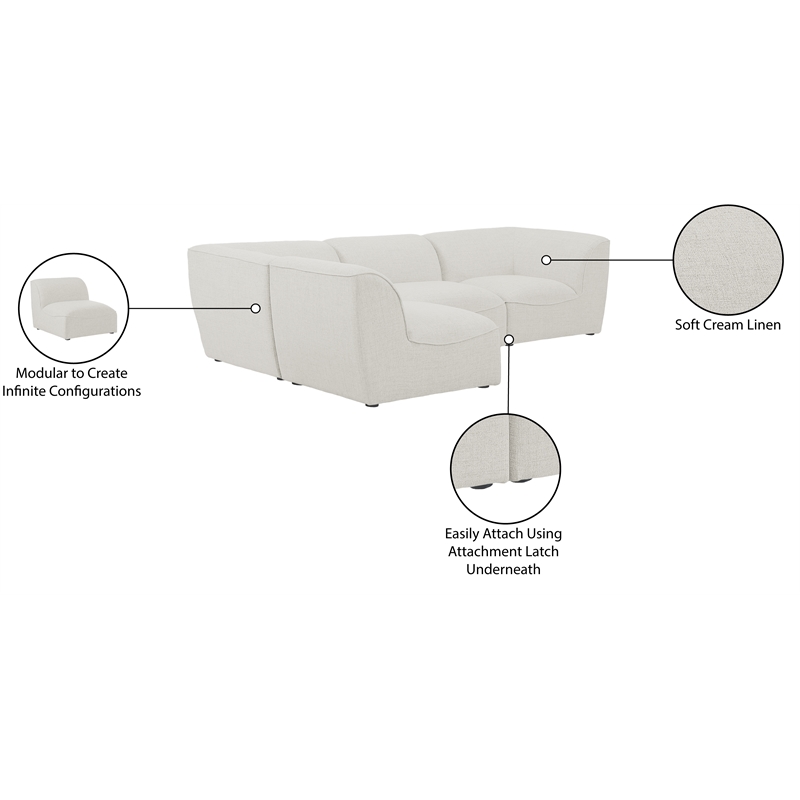Meridian Furniture Miramar Cream Durable Linen Textured Modular Sectional