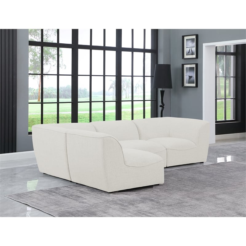 Meridian Furniture Miramar Cream Durable Linen Textured Modular Sectional