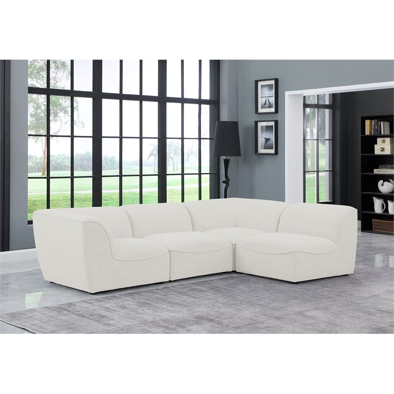 Meridian Furniture Miramar Cream Durable Linen Textured Modular Sectional