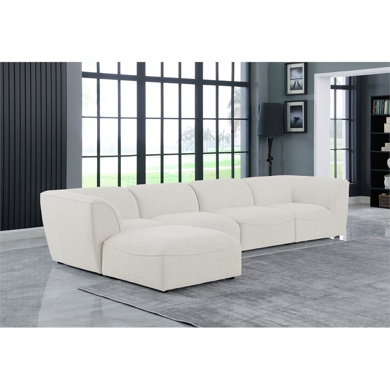 Meridian Furniture Miramar Cream Durable Linen Textured Modular Sectional