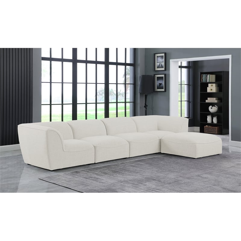 Meridian Furniture Miramar Cream Durable Linen Textured Modular Sectional