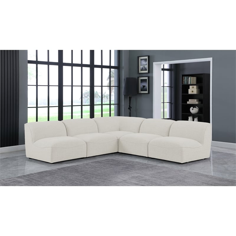 Meridian Furniture Miramar Cream Durable Linen Textured Modular Sectional