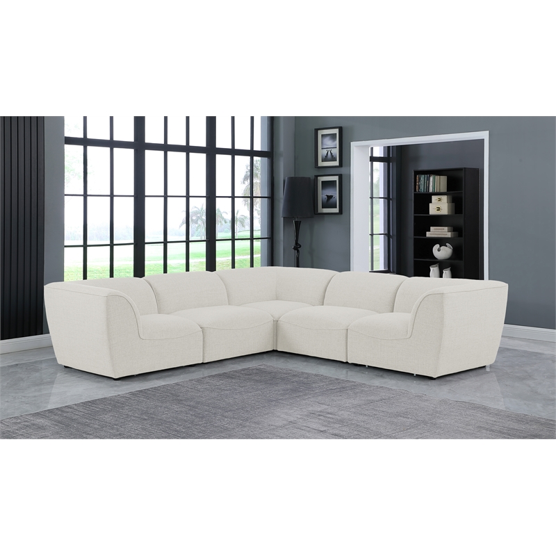 Meridian Furniture Miramar Cream Durable Linen Textured Modular Sectional