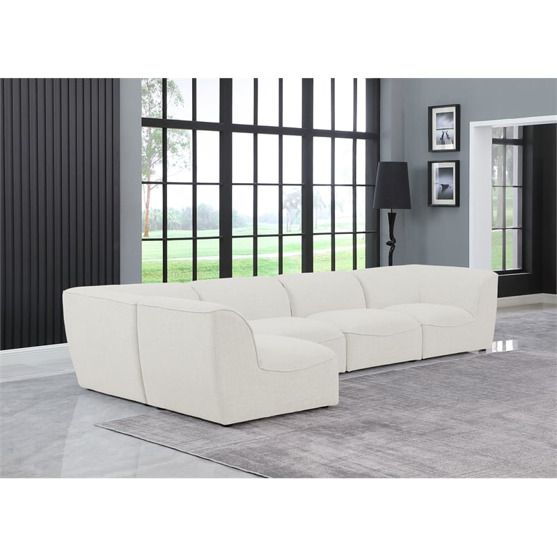 Meridian Furniture Miramar Cream Durable Linen Textured Modular Sectional