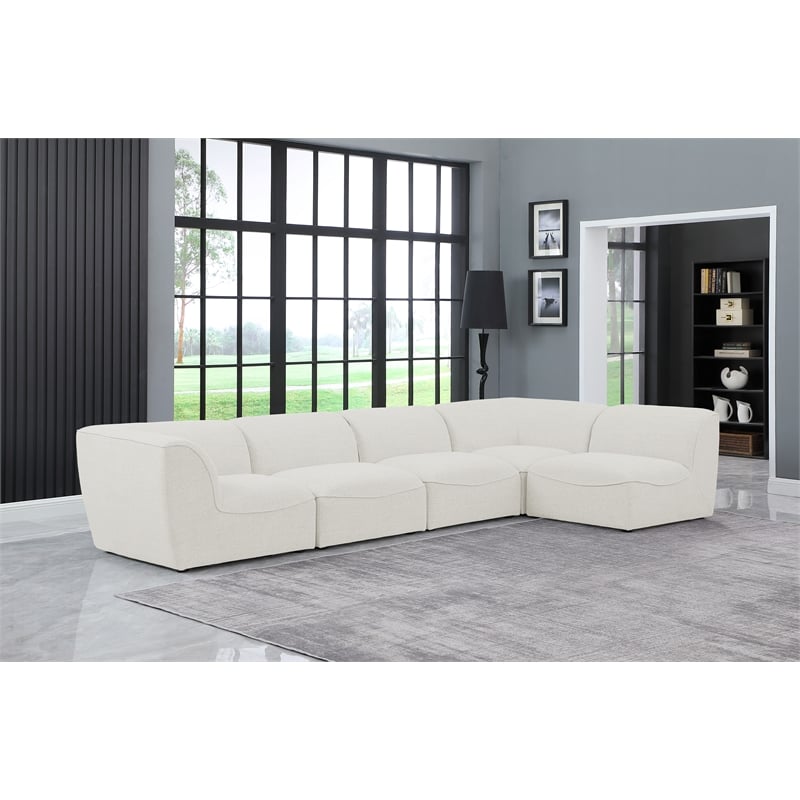 Meridian Furniture Miramar Cream Durable Linen Textured Modular Sectional