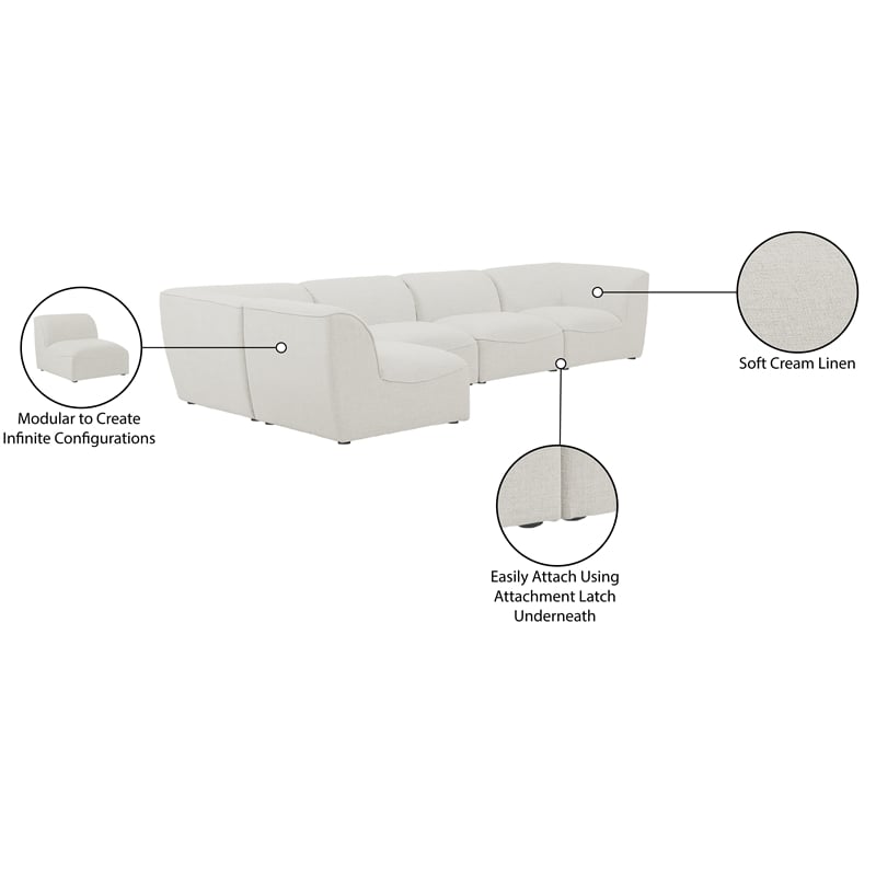Meridian Furniture Miramar Cream Durable Linen Textured Modular Sectional