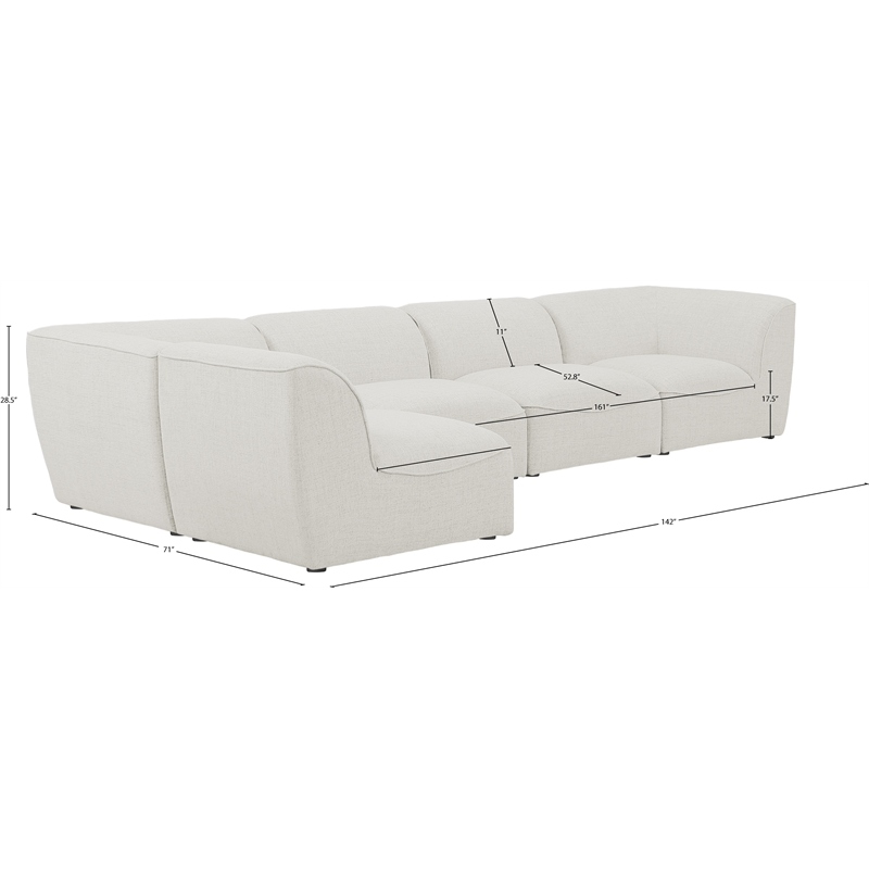 Meridian Furniture Miramar Cream Durable Linen Textured Modular Sectional