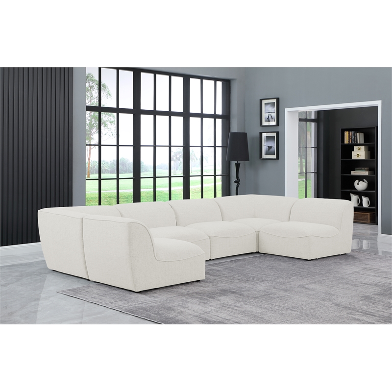 Meridian Furniture Miramar Cream Durable Linen Textured Modular Sectional