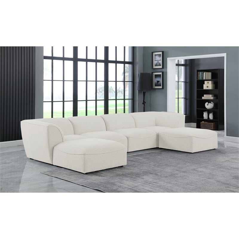 Meridian Furniture Miramar Cream Durable Linen Textured Modular Sectional