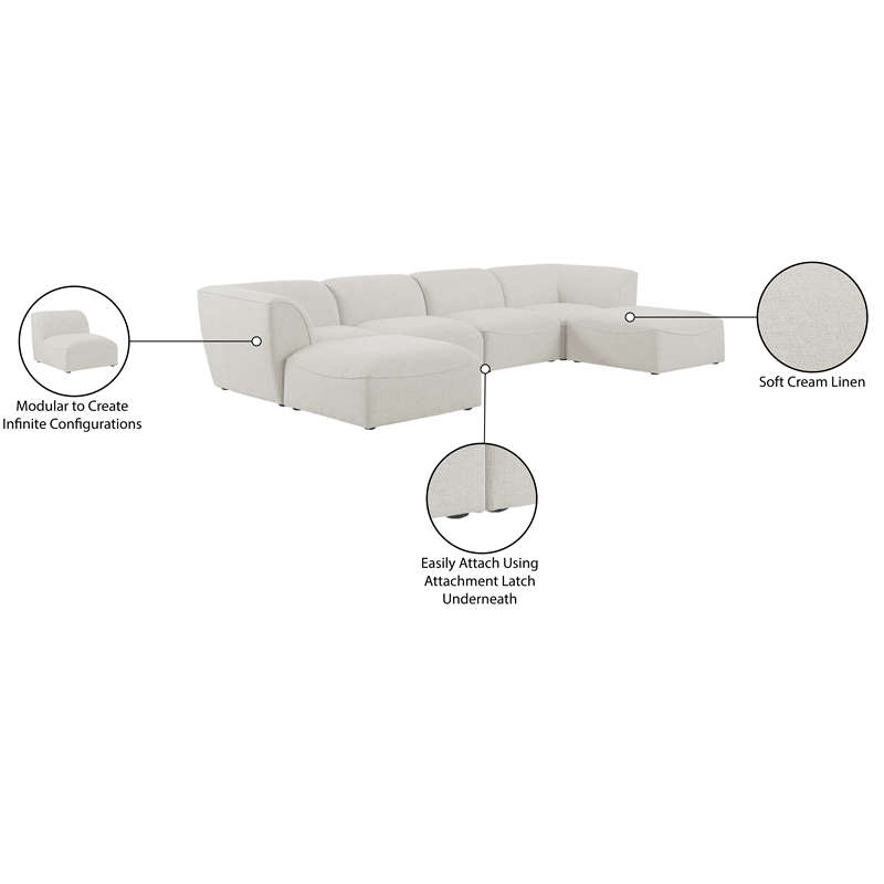 Meridian Furniture Miramar Cream Durable Linen Textured Modular Sectional