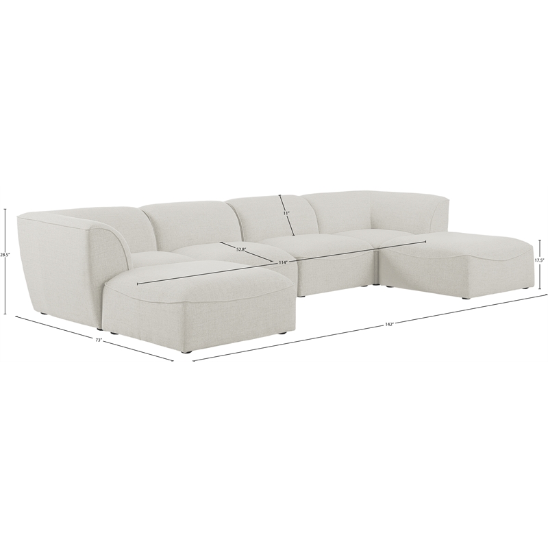 Meridian Furniture Miramar Cream Durable Linen Textured Modular Sectional