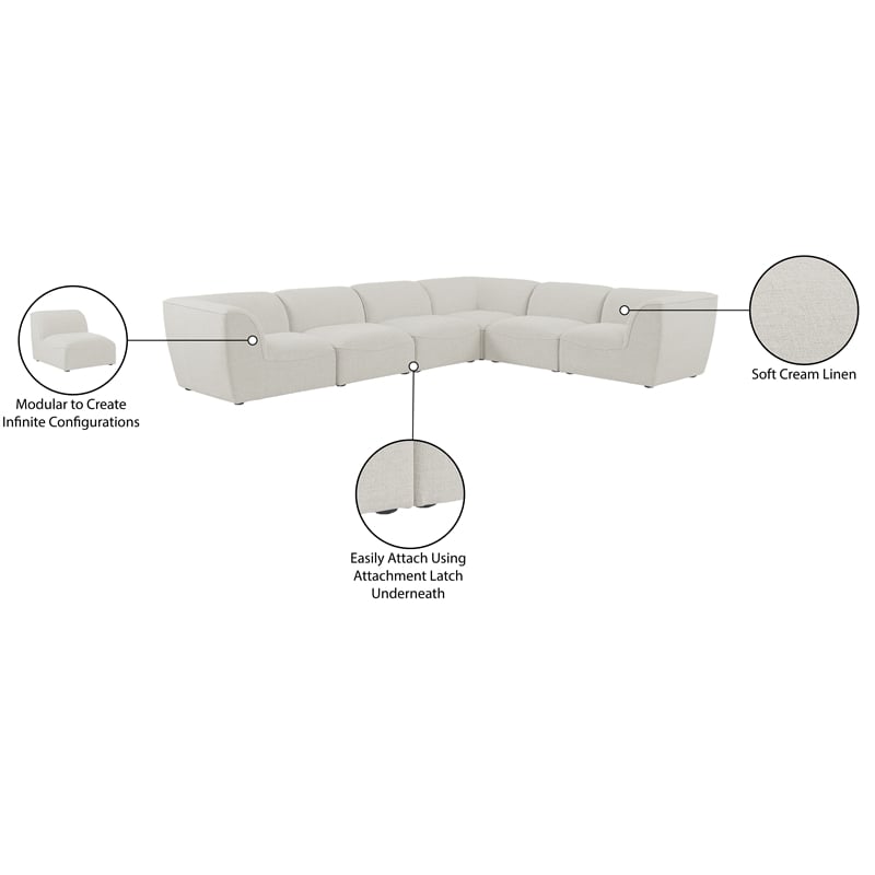 Meridian Furniture Miramar Cream Durable Linen Textured Modular Sectional