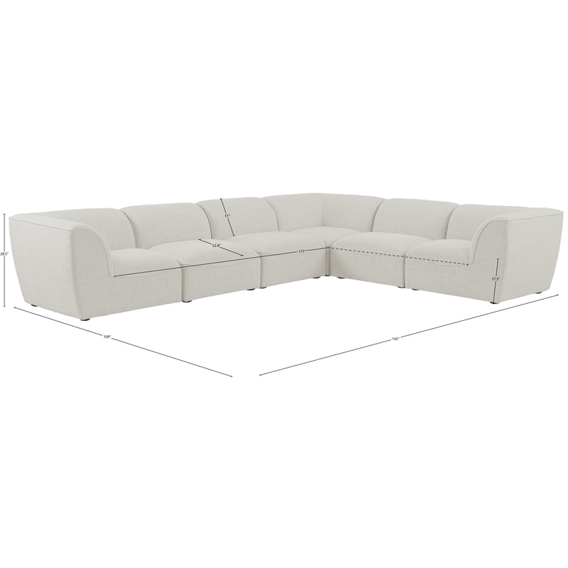 Meridian Furniture Miramar Cream Durable Linen Textured Modular Sectional