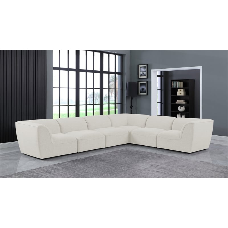 Meridian Furniture Miramar Cream Durable Linen Textured Modular Sectional