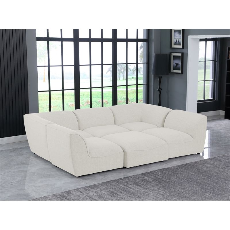 Meridian Furniture Miramar Cream Durable Linen Textured Modular Sectional