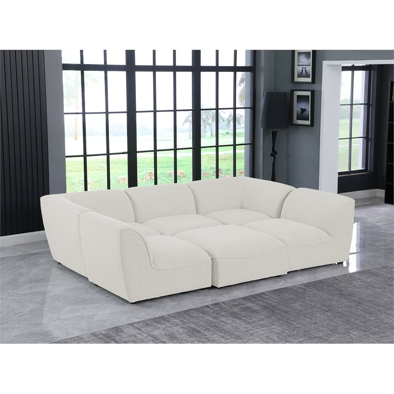 Meridian Furniture Miramar Cream Durable Linen Textured Modular Sectional