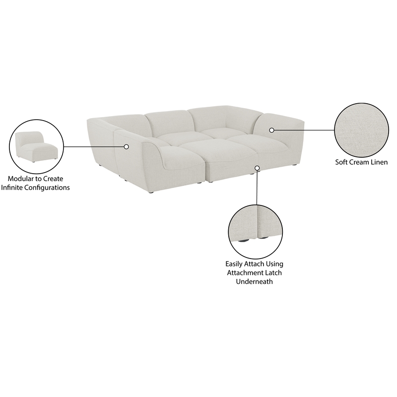 Meridian Furniture Miramar Cream Durable Linen Textured Modular Sectional