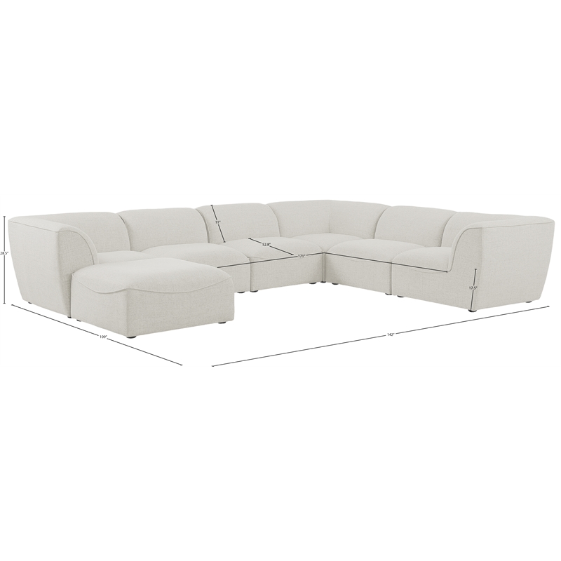 Meridian Furniture Miramar Cream Durable Linen Textured Modular Sectional