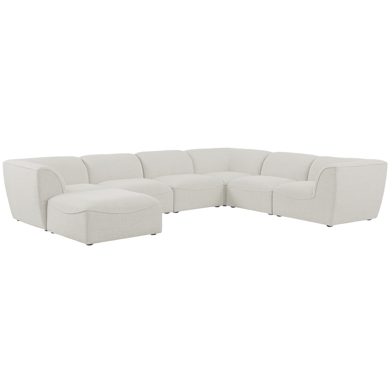 Meridian Furniture Miramar Cream Durable Linen Textured Modular Sectional