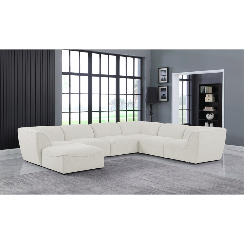 Meridian Furniture Miramar Cream Durable Linen Textured Modular Sectional