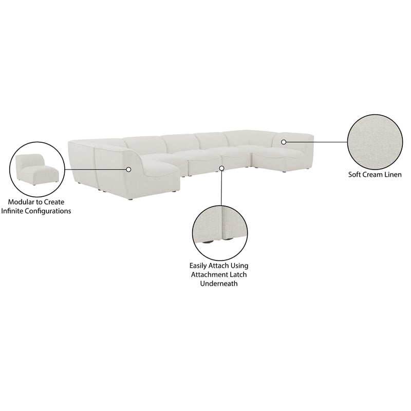 Meridian Furniture Miramar Cream Durable Linen Textured Modular Sectional