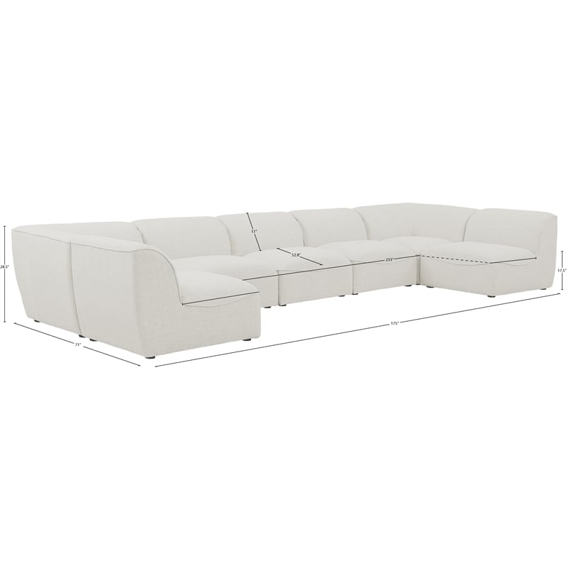 Meridian Furniture Miramar Cream Durable Linen Textured Modular Sectional