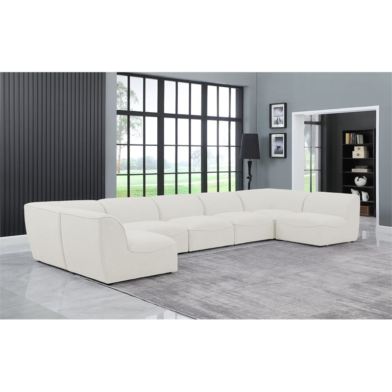 Meridian Furniture Miramar Cream Durable Linen Textured Modular Sectional