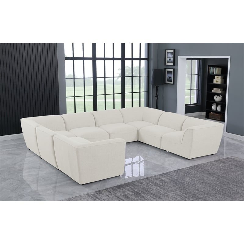 Meridian Furniture Miramar Cream Durable Linen Textured Modular Sectional