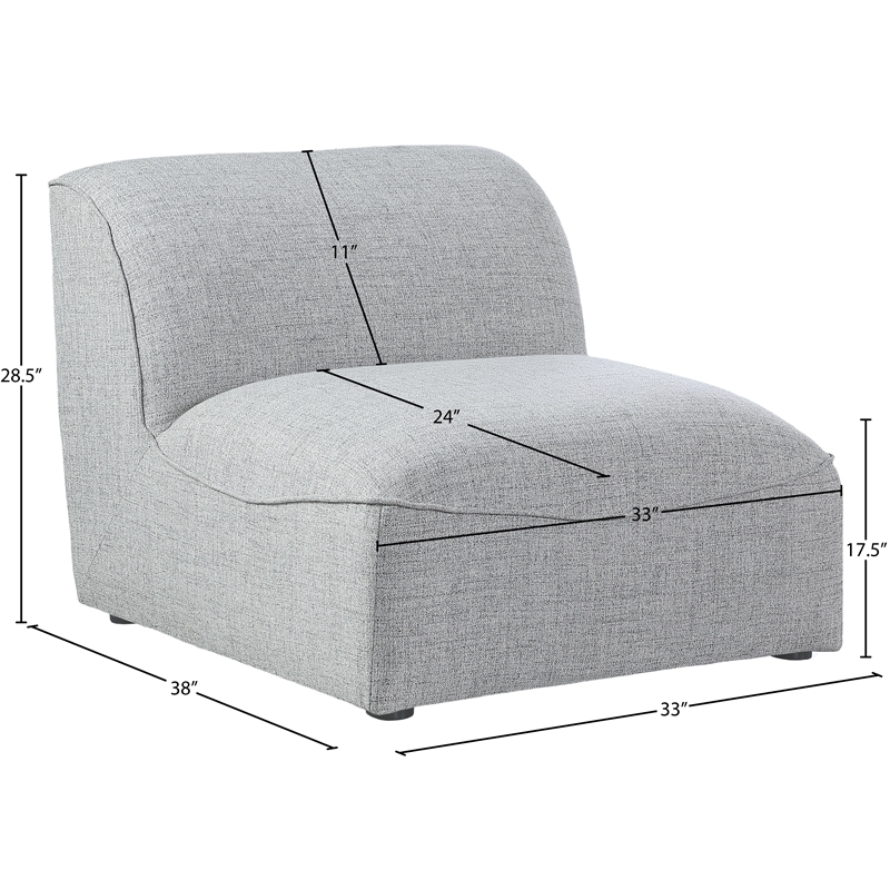 Meridian Furniture Miramar Grey Durable Linen Textured Armless