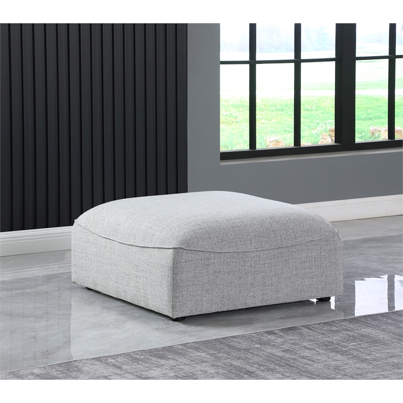 Meridian Furniture Miramar Grey Durable Linen Textured Ottoman