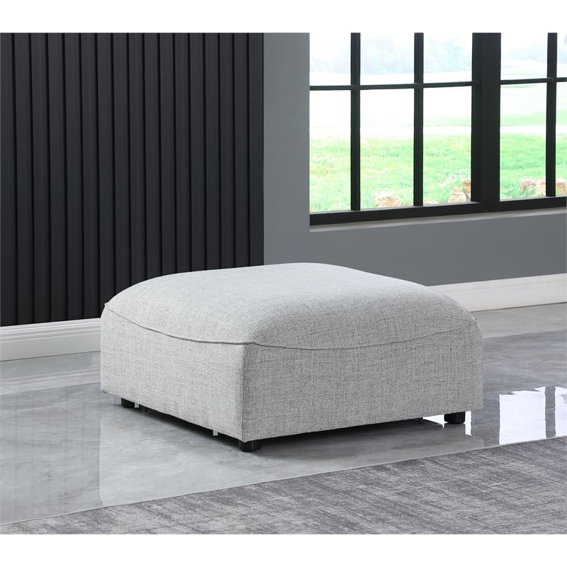 Meridian Furniture Miramar Grey Durable Linen Textured Ottoman