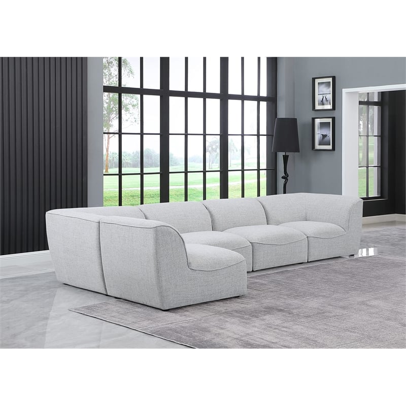 Meridian Furniture Miramar Grey Durable Linen Textured Modular Sectional