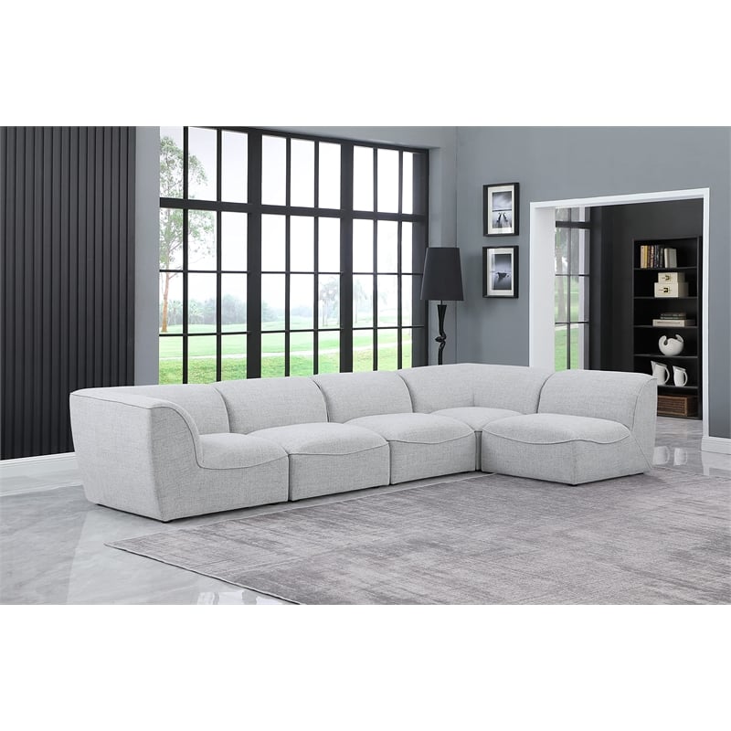 Meridian Furniture Miramar Grey Durable Linen Textured Modular Sectional