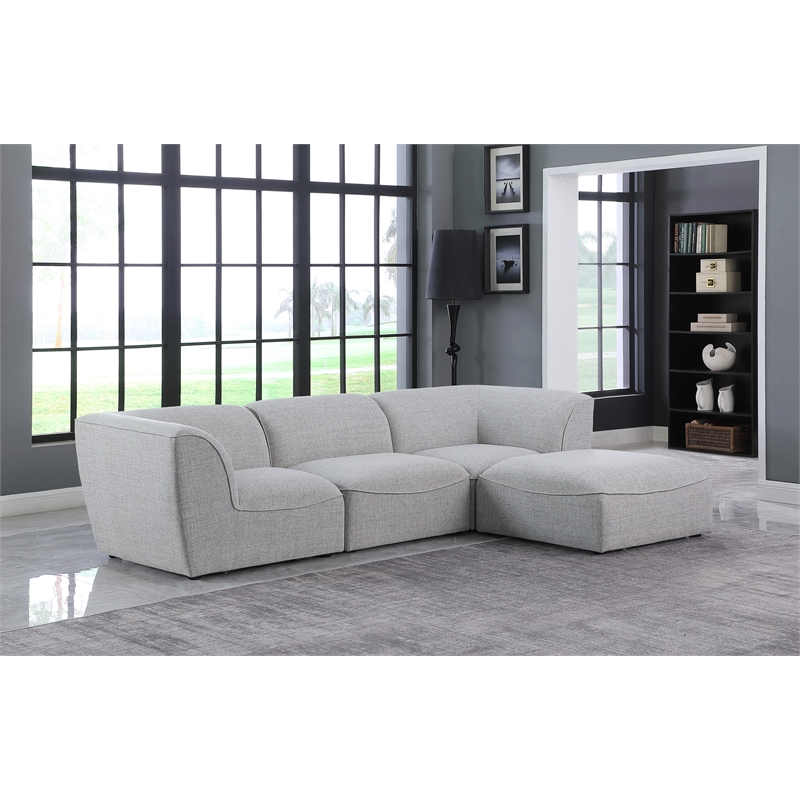 Meridian Furniture Miramar Grey Durable Linen Textured Modular Sectional