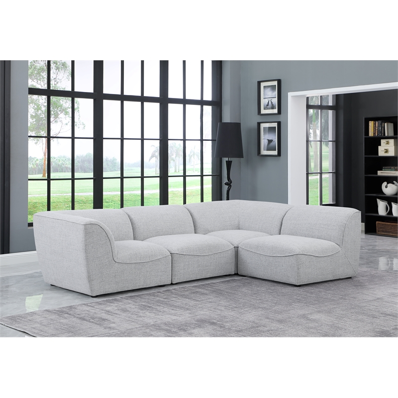 Meridian Furniture Miramar Grey Durable Linen Textured Modular Sectional