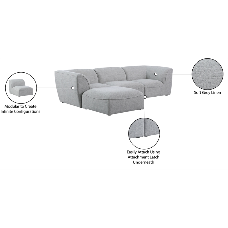 Meridian Furniture Miramar Grey Durable Linen Textured Modular Sectional