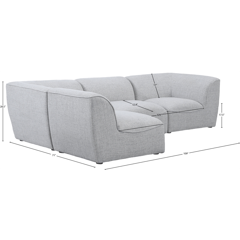Meridian Furniture Miramar Grey Durable Linen Textured Modular Sectional