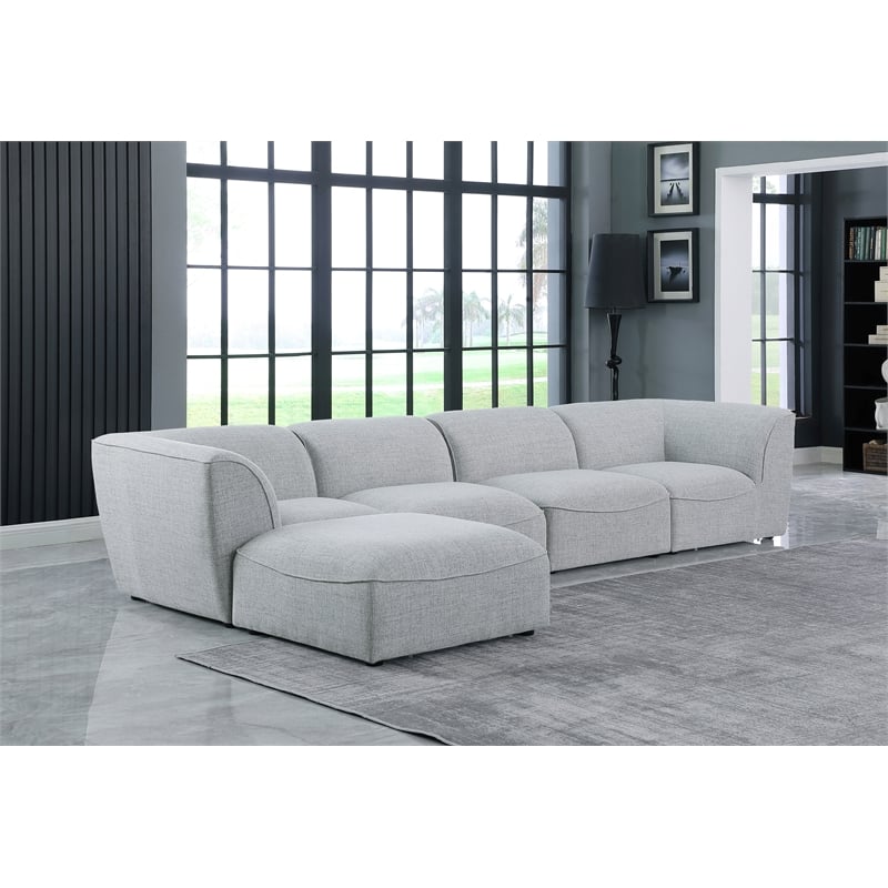 Meridian Furniture Miramar Grey Durable Linen Textured Modular Sectional