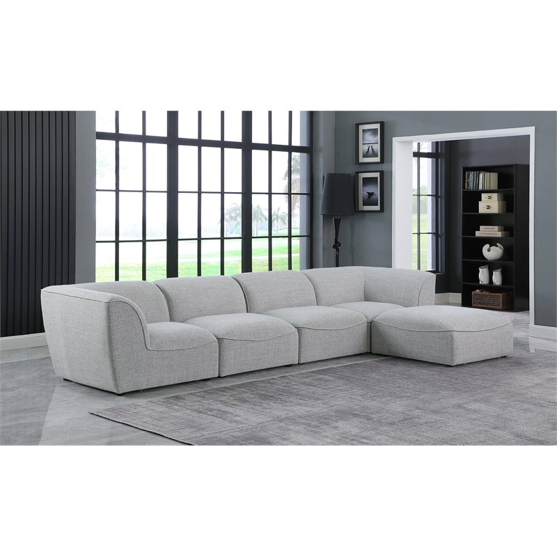 Meridian Furniture Miramar Grey Durable Linen Textured Modular Sectional