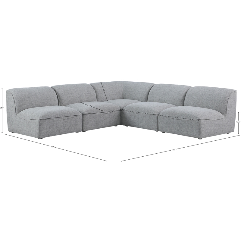Meridian Furniture Miramar Grey Durable Linen Textured Modular Sectional