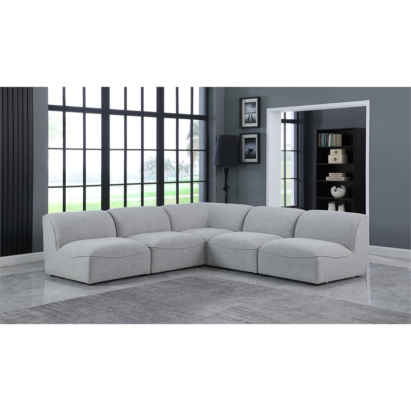 Meridian Furniture Miramar Grey Durable Linen Textured Modular Sectional