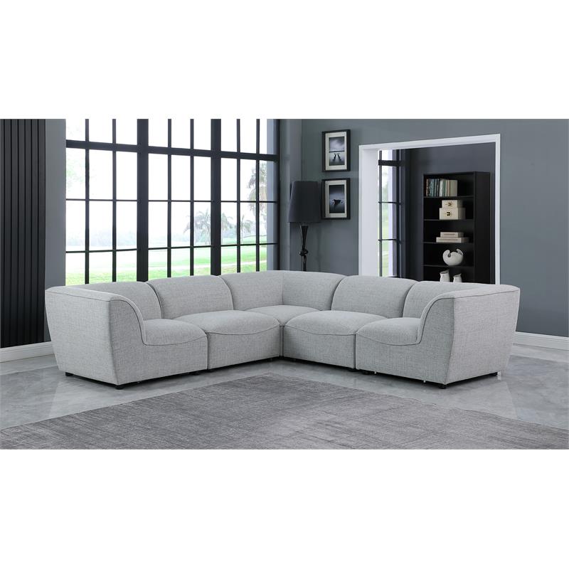 Meridian Furniture Miramar Grey Durable Linen Textured Modular Sectional