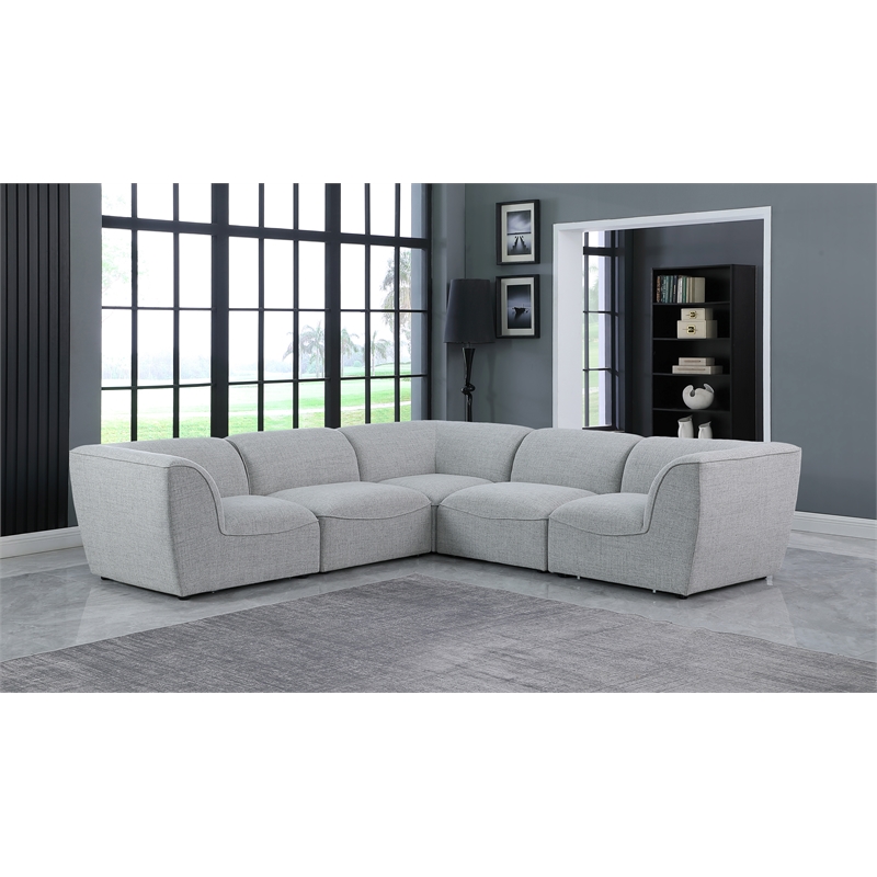 Meridian Furniture Miramar Grey Durable Linen Textured Modular Sectional